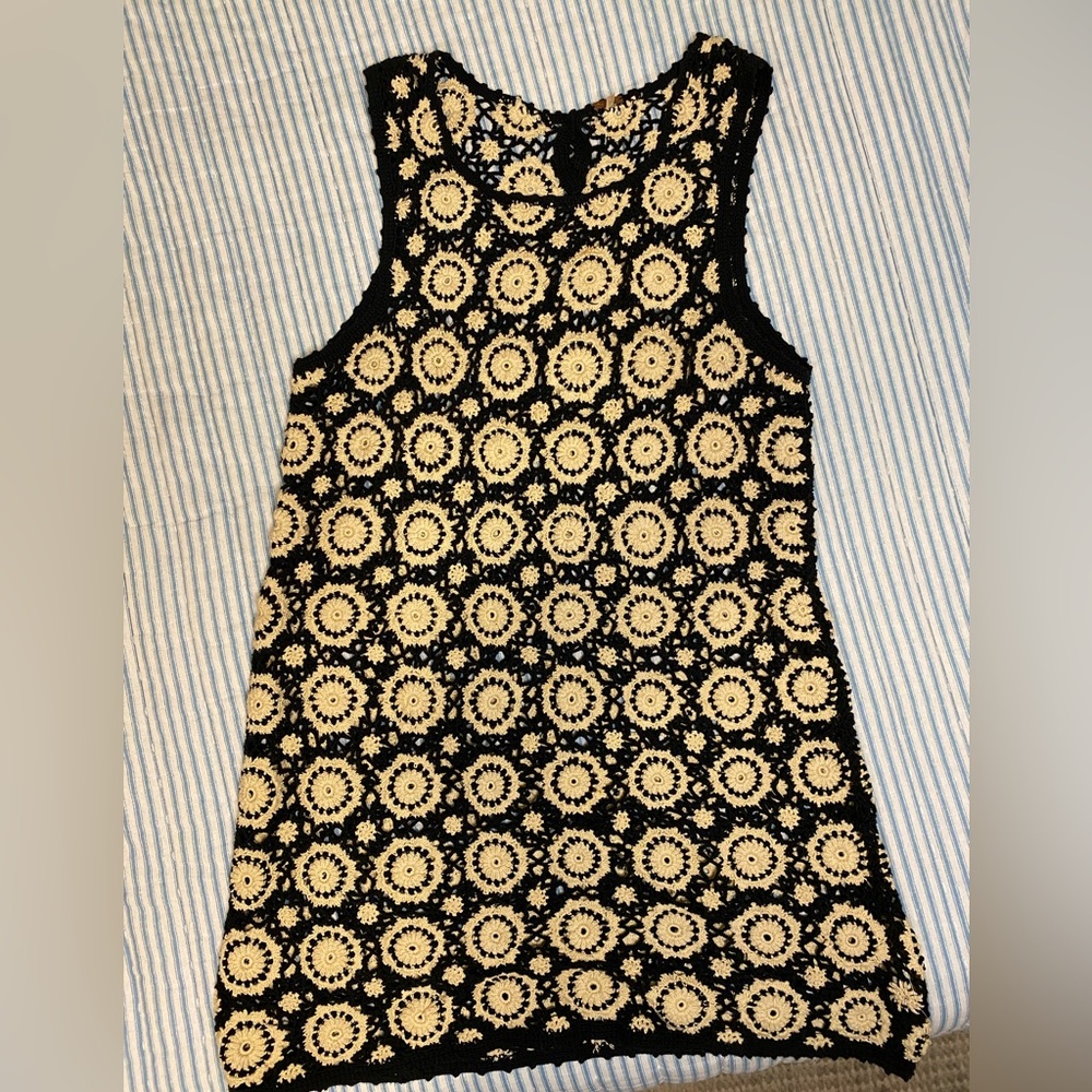 Free People Black and Cream Crochet Mini Dress